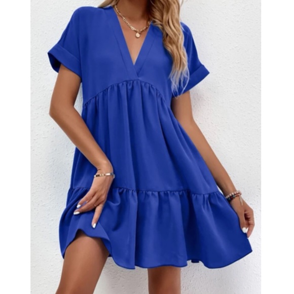 Boho cuff sleeve V neck ruffle hem dress - Picture 3 of 16